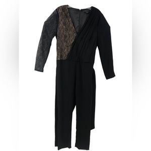 Worth New York Black & Brown lace Crossover Jumpsuit Pantsuit size 10 Cocktail